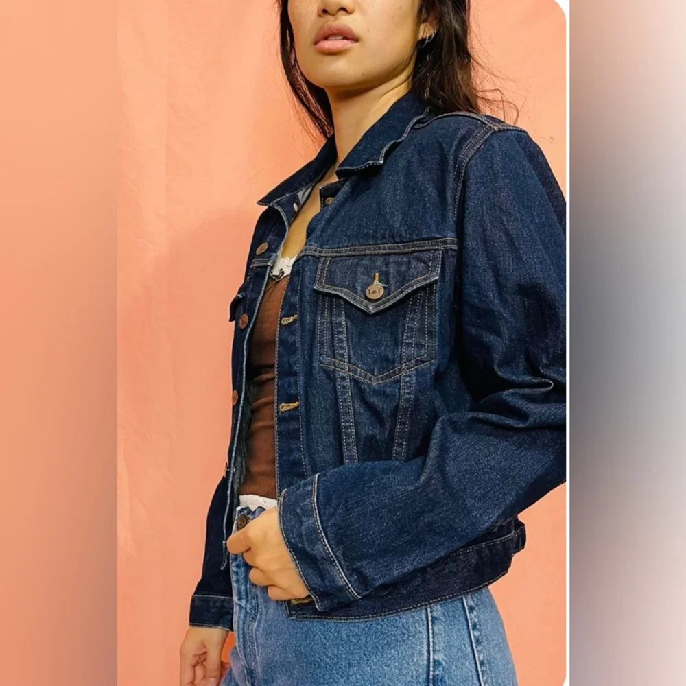 Vintage I.e.i. Dark Wash Denim Jean Jacket Size Large - Picture 3 of 12